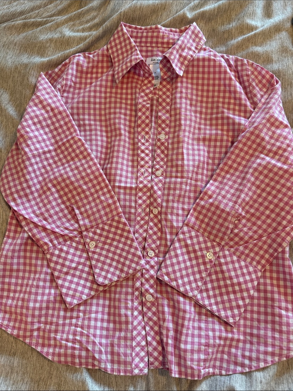 liz & co. Pink and White Gingham Button-Up Shirt